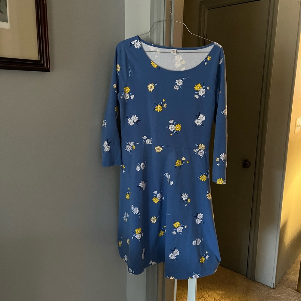 OLD NAVY Blue Medium A Line Long Sleeved Dress Daisy Flowers
